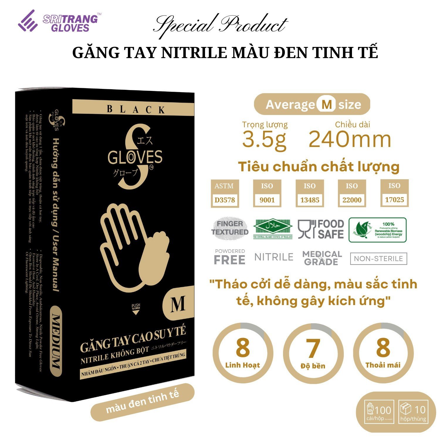 Găng tay cao su y tế NITRILE không bột